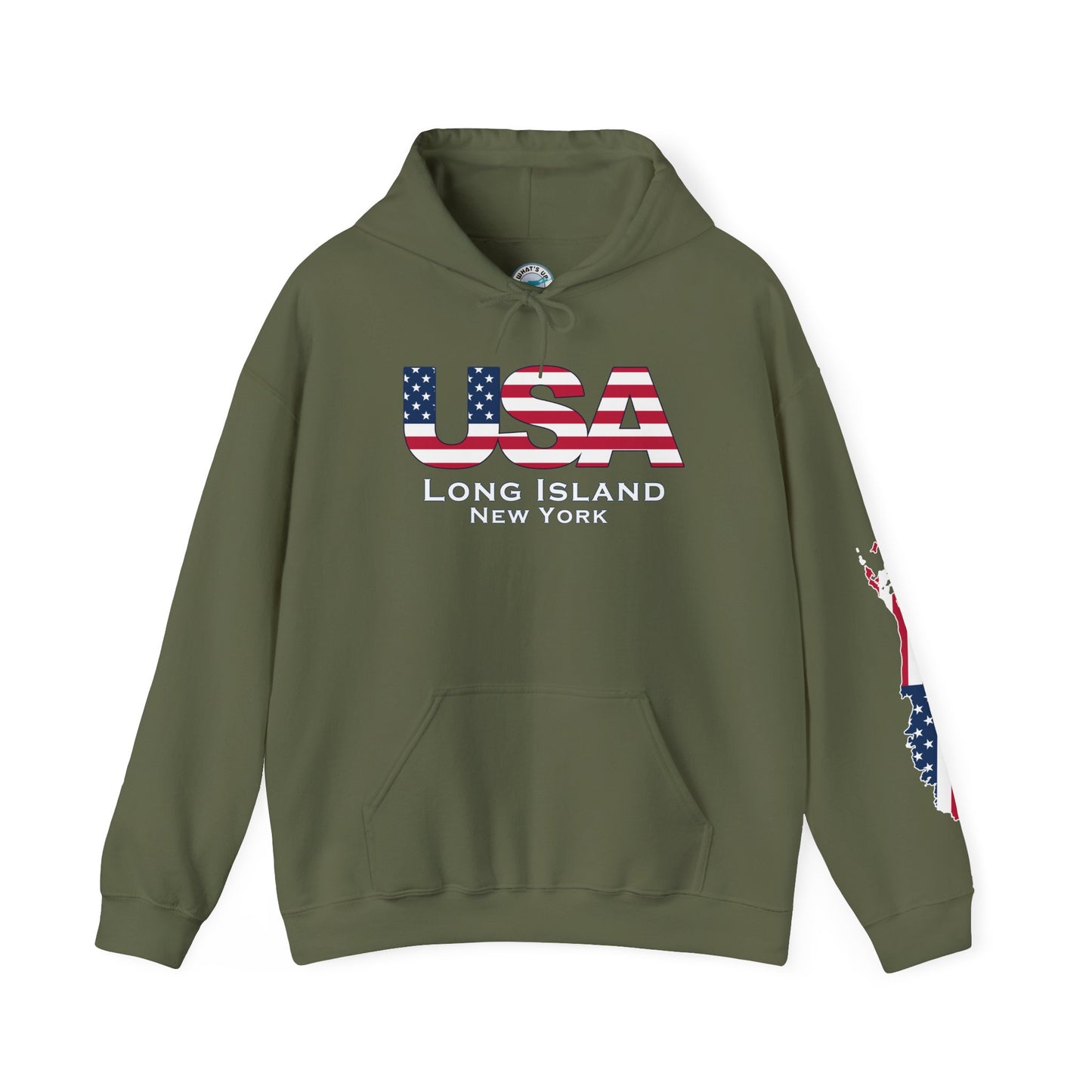 USA What's Up Long Island? Flag Hooded Sweatshirt - Unisex Heavy Blend™