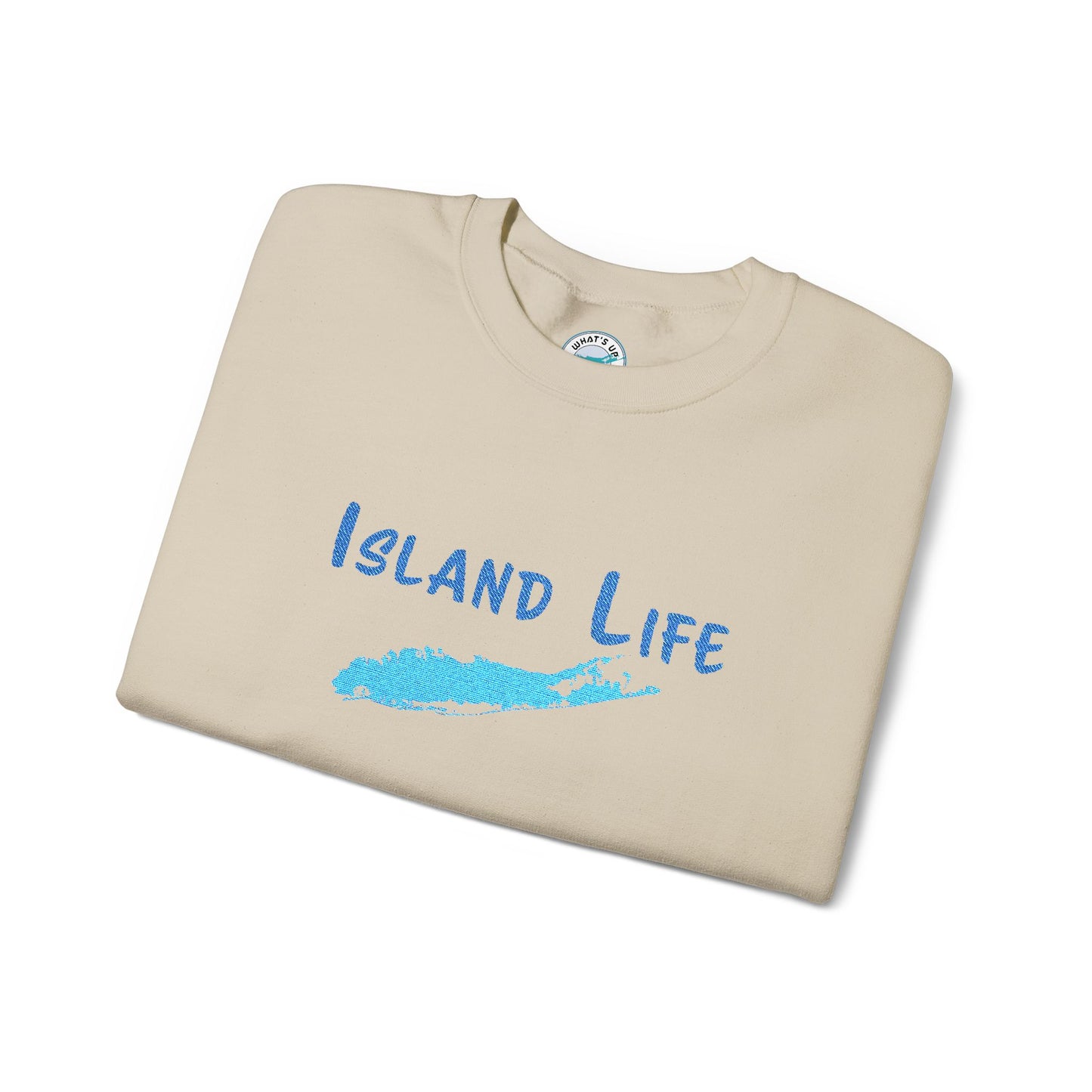 Embroidered Island Life - What's Up Long Island? Unisex Heavy Blend™ Crewneck Sweatshirt
