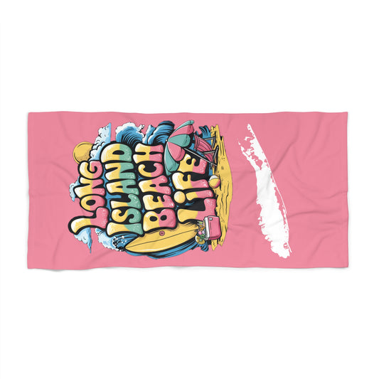 What's Up Long Island? Beach Life - Pink Beach Towel
