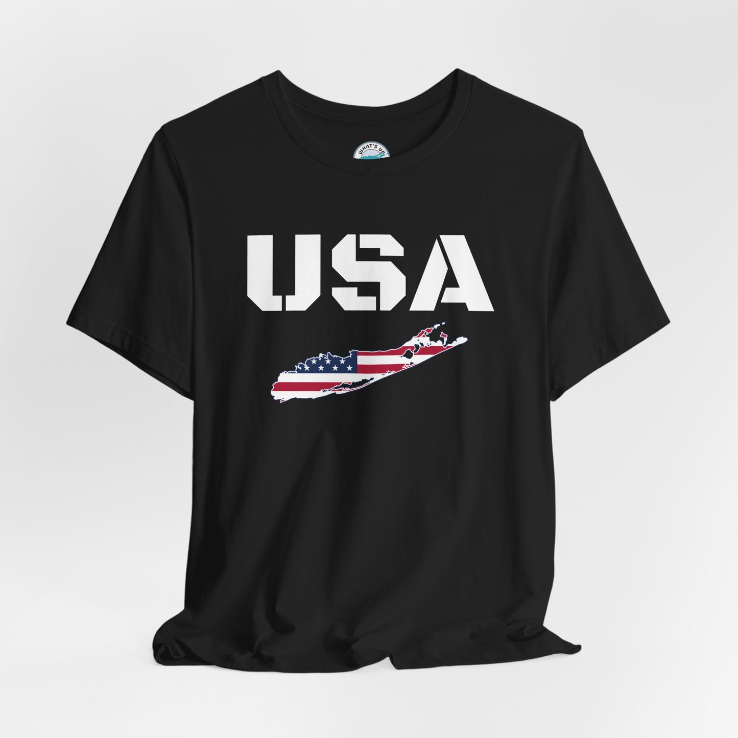 USA What's Up Long Island? Flag Graphic Unisex Jersey Tee - Perfect for Patriotic Occasions