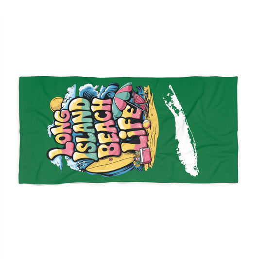What's Up Long Island? Beach Life - Green Beach Towel