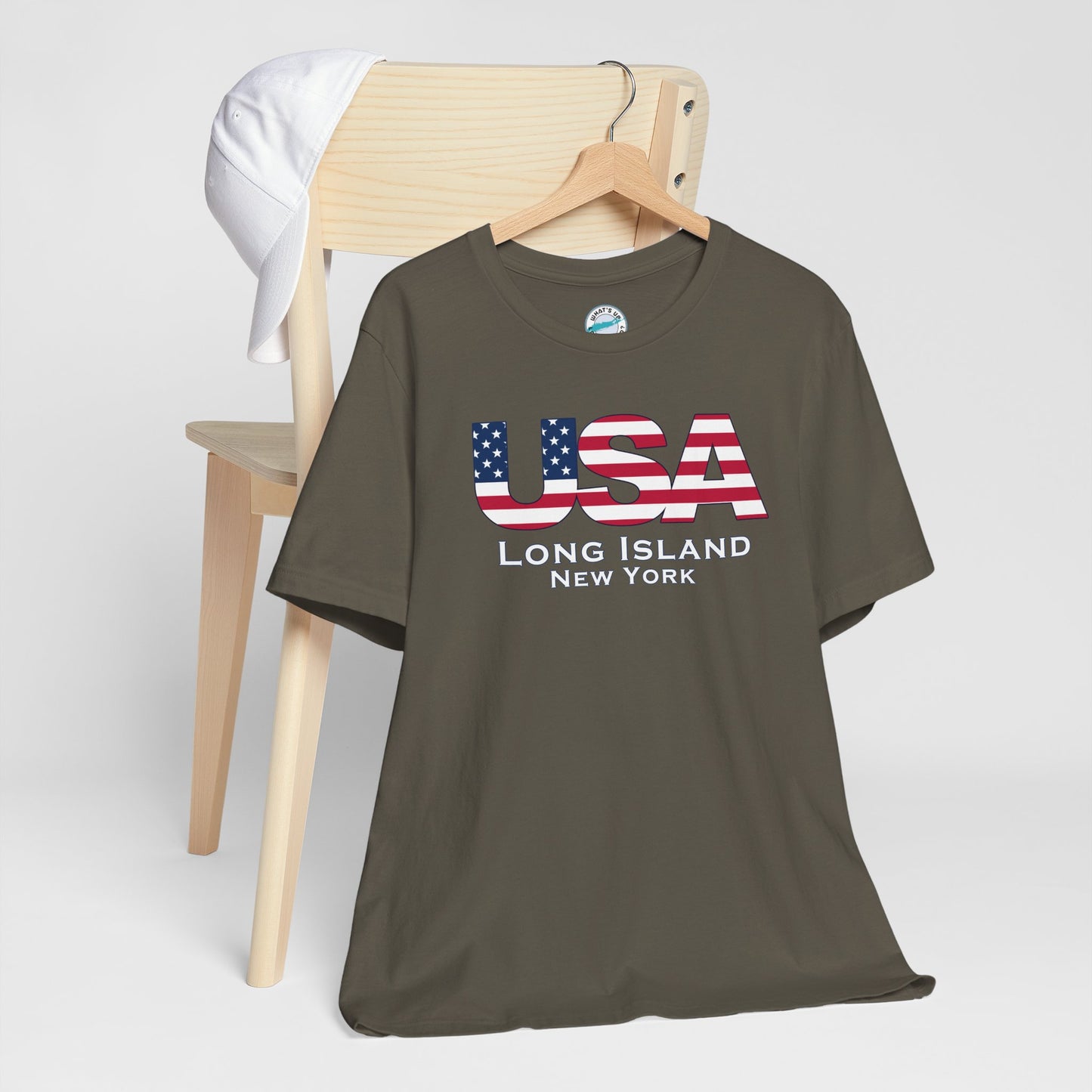 USA What's Up Long Island? Flag Tee - Unisex Jersey Short Sleeve Shirt - Print on front and back