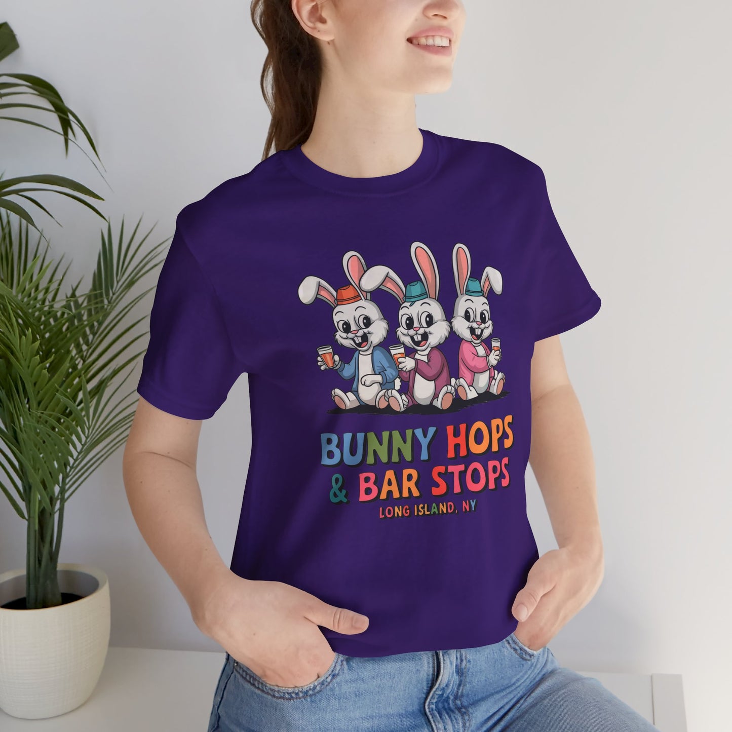 What's Up Long Island?  Bunny Hops & Bar Stops Long Island, NY - Unisex T-Shirt - Fun Easter & Spring Graphic Tee