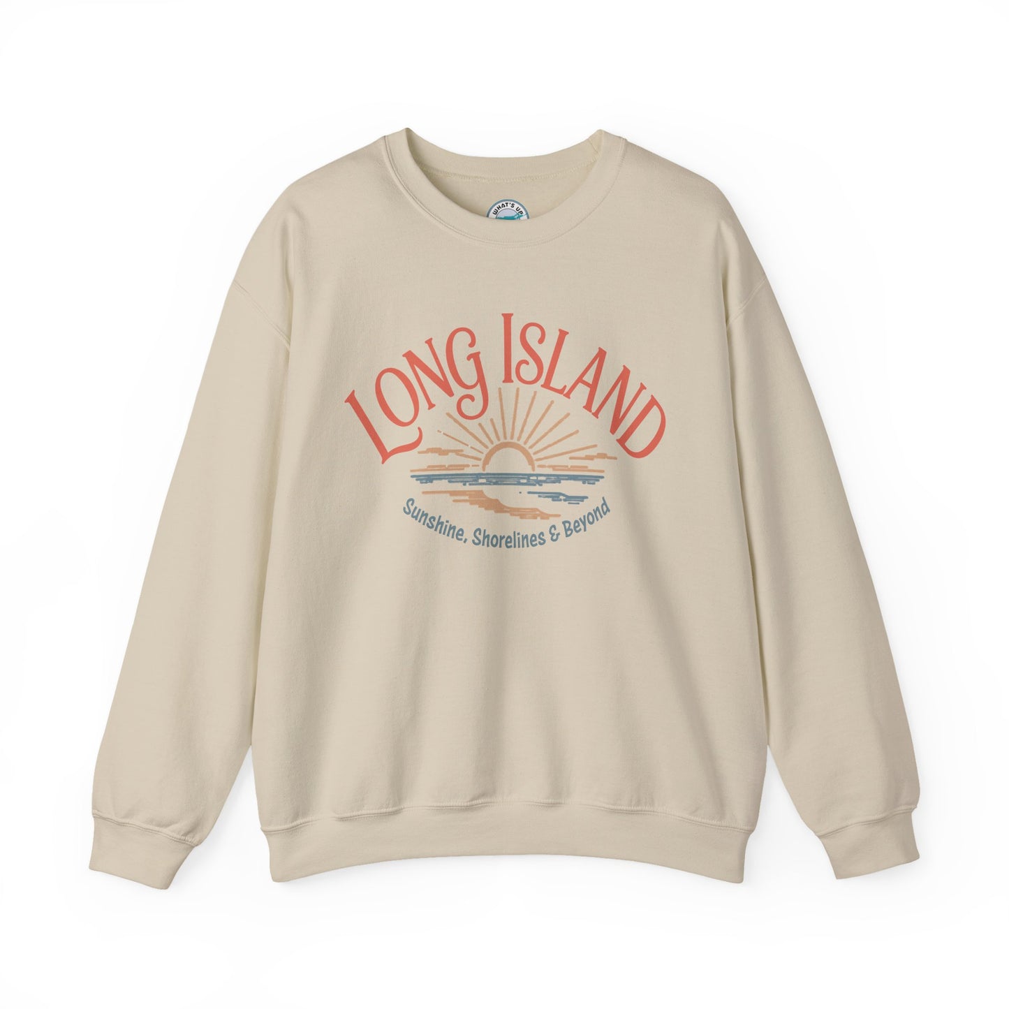 What's Up Long Island? Sunshine, Shorelines & Beyond - Sunset Crewneck Sweatshirt – Beach Vibes, Shoreline Graphic