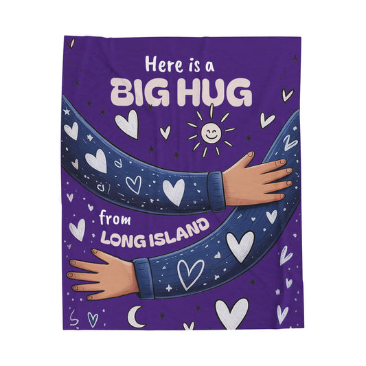 What's Up Long Island? Purple Big Hug Velveteen Plush Blanket - Big Hug from Long Island - Cozy Gift for Loved Ones