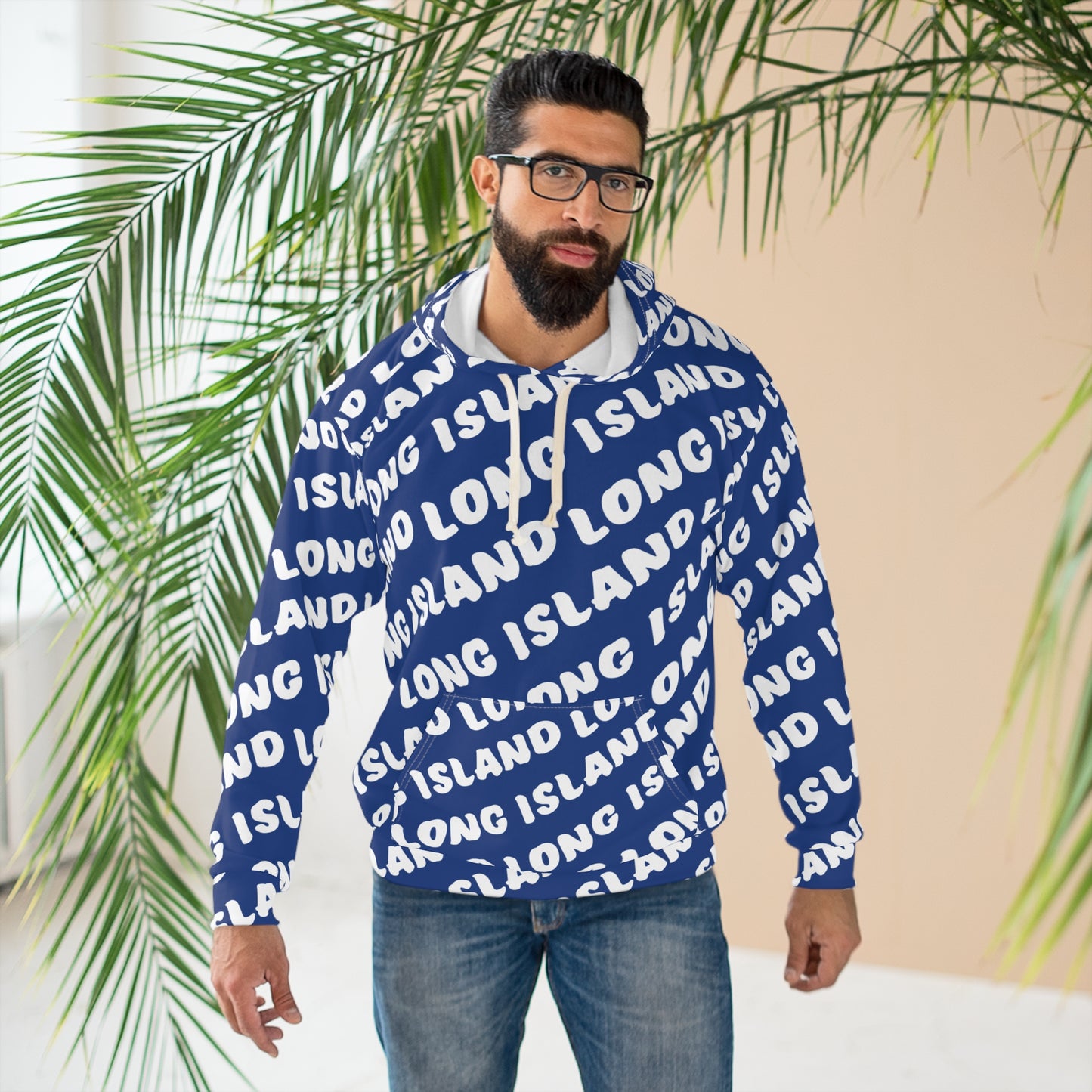 What's Up Long Island? Unisex Pullover All-Over Print Hoodie, Cozy Sweatshirt, Perfect Gift for Friends, Summer Vibes, Vacation Wear