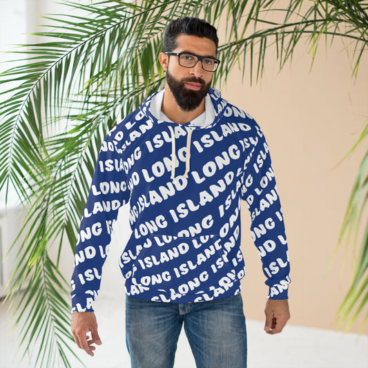 What's Up Long Island? Unisex Pullover All-Over Print Hoodie, Cozy Sweatshirt, Perfect Gift for Friends, Summer Vibes, Vacation Wear