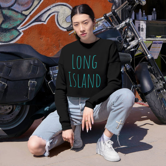 What's Up Long Island? Women's Cropped Sweatshirt - Print on front and back, Cozy, Stylish, Perfect for Casual Outings