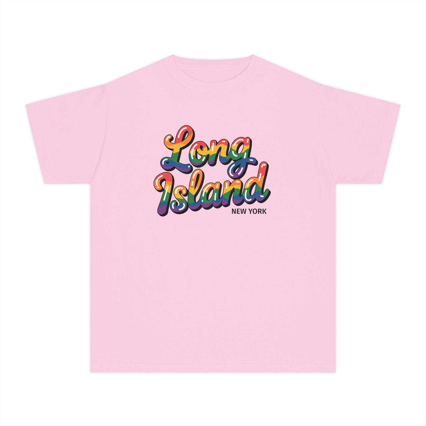 What's Up Long Island? New York Youth Tee — Colorful Retro Script Kids T-Shirt