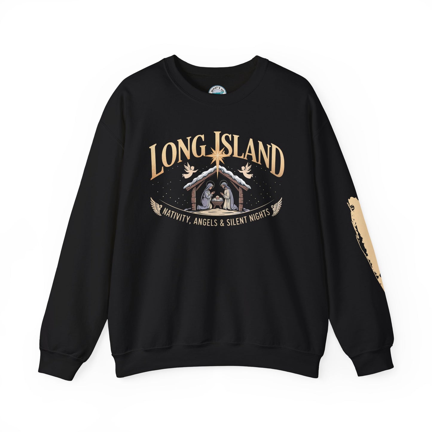 What's Up Long Island? Nativity, Angels & Silent Nights Unisex Crewneck Sweatshirt | Cozy Holiday Apparel, Gift for Christmas
