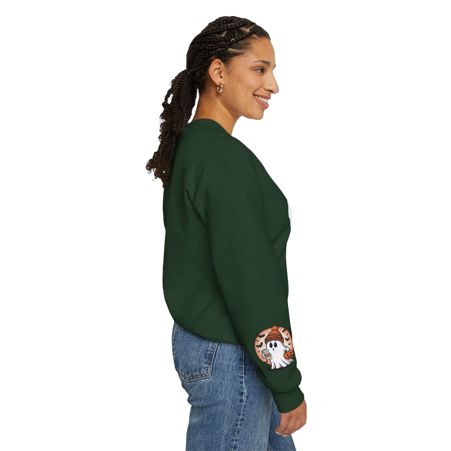 What's Up Long Island? Spooky Cawfee Long Island Ghost Unisex Crewneck Sweatshirt - Perfect for Halloween, Cozy Fall Wear, Boo