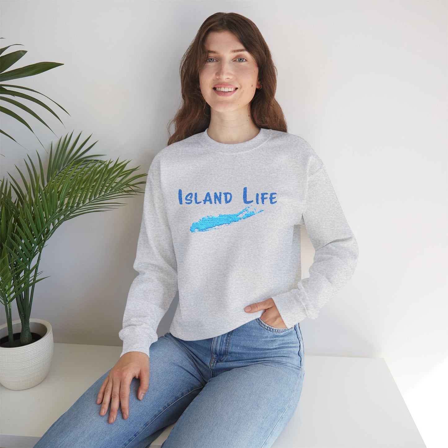 Embroidered Island Life - What's Up Long Island? Unisex Heavy Blend™ Crewneck Sweatshirt