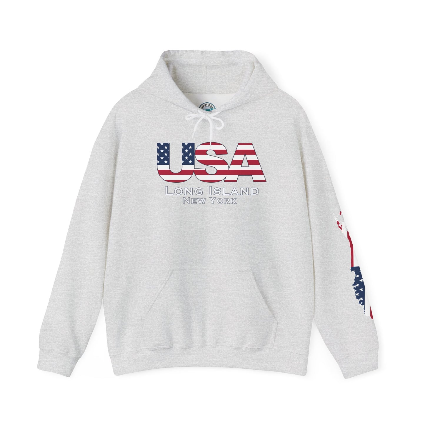 USA What's Up Long Island? Flag Hooded Sweatshirt - Unisex Heavy Blend™