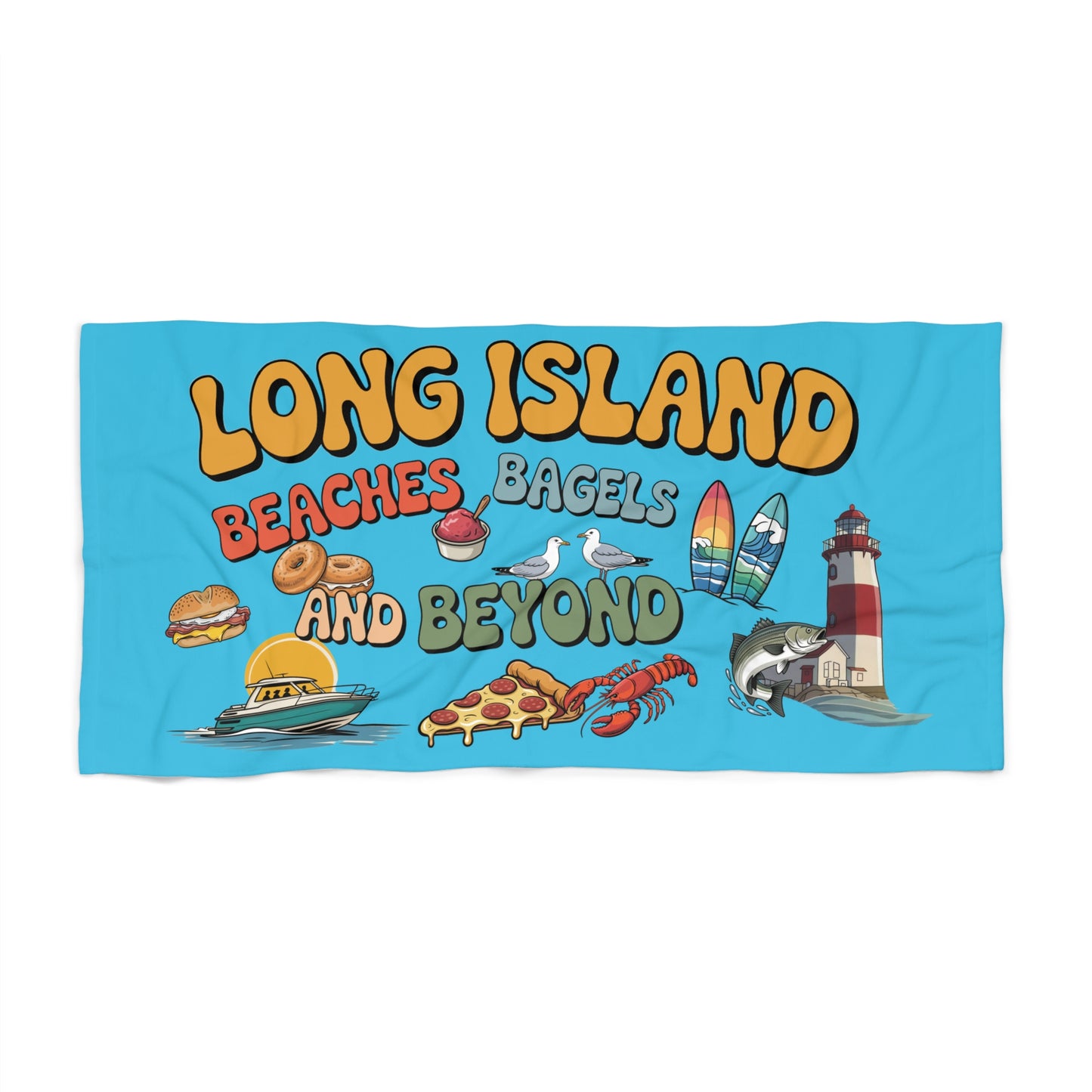 What's Up Long Island? 5 Colors - Beaches, Bagels and Beyond Beach Towel - Fun Summer Vibes for Long Island Beach Lovers