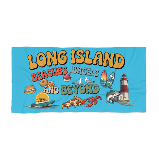What's Up Long Island? 5 Colors - Beaches, Bagels and Beyond Beach Towel - Fun Summer Vibes for Long Island Beach Lovers
