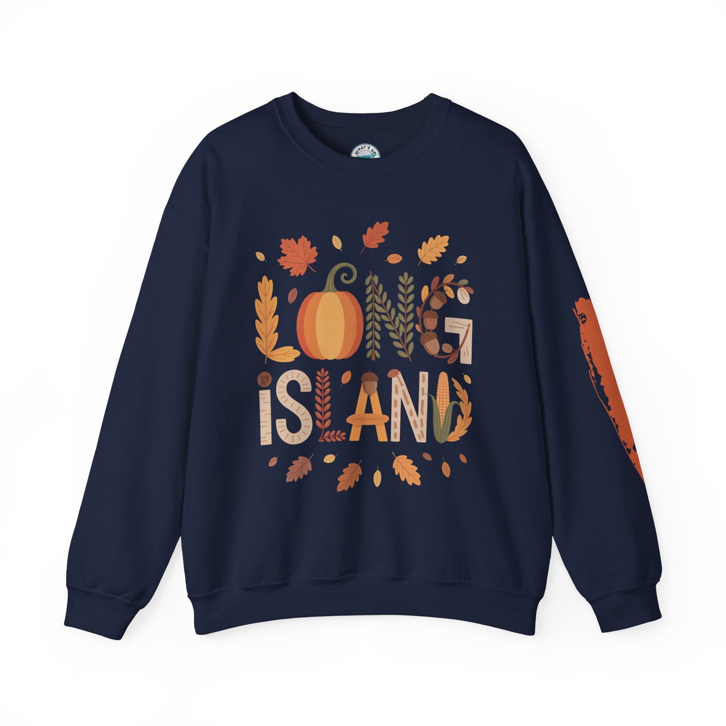 What's Up Long Island? Fall-Themed Long Island Crewneck Sweatshirt, Cozy Autumn Fashion, Perfect for Thanksgiving