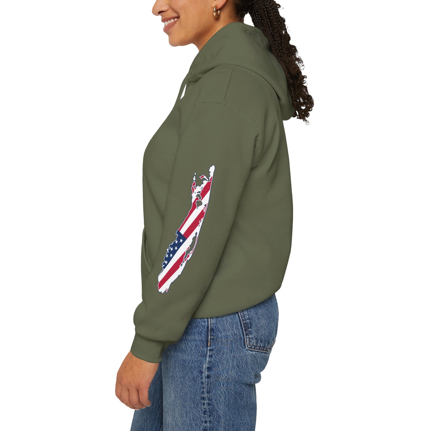 Patriotic Unisex Hooded Sweatshirt | Cozy USA What's Up Long Island? Flag Hoodie | Perfect for Independence Day