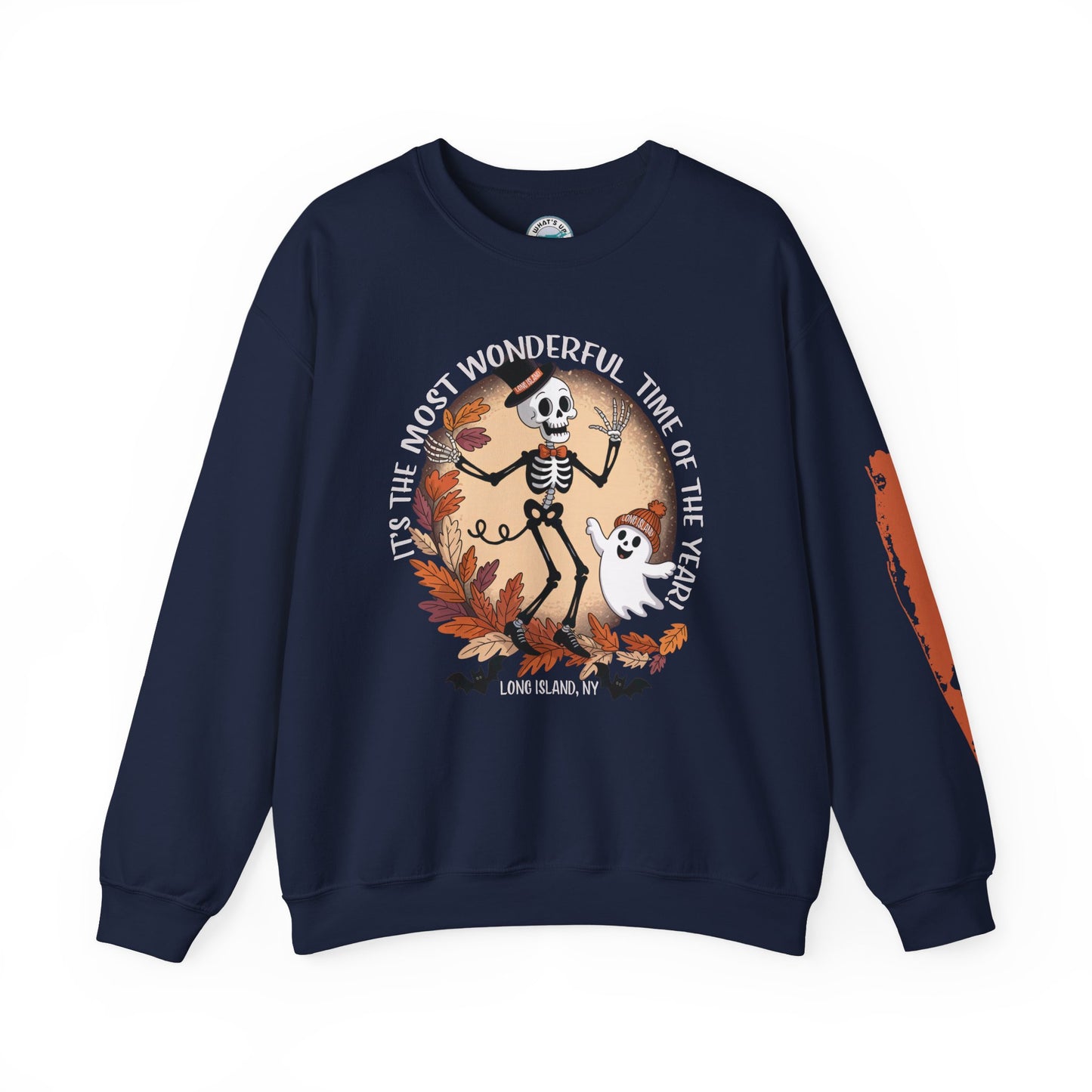 What's Up Long Island? Most Wonderful Time of the Year - Sweatshirt - Unisex Crewneck, Cozy Fall Apparel, Spooky Season Gift