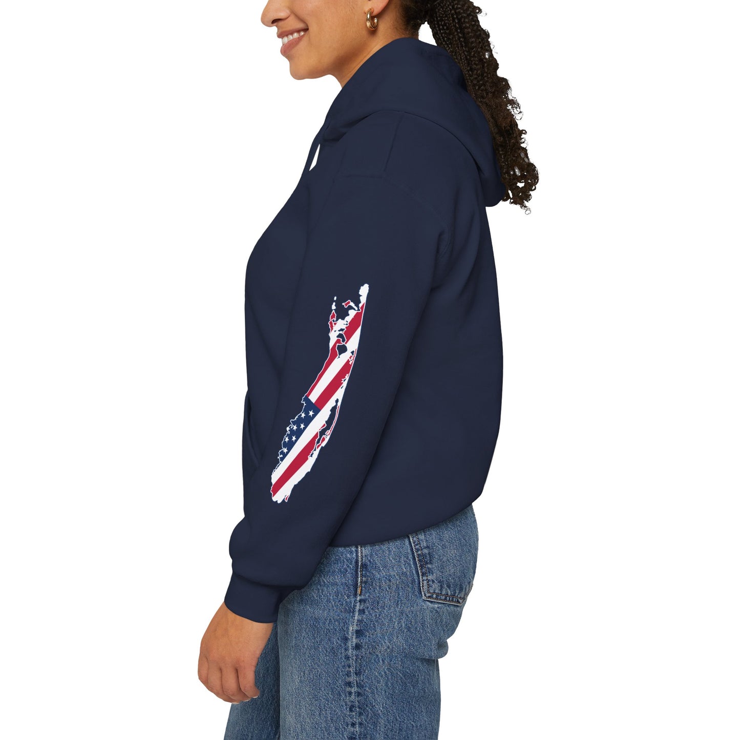 Patriotic Unisex Hooded Sweatshirt | Cozy USA What's Up Long Island? Flag Hoodie | Perfect for Independence Day