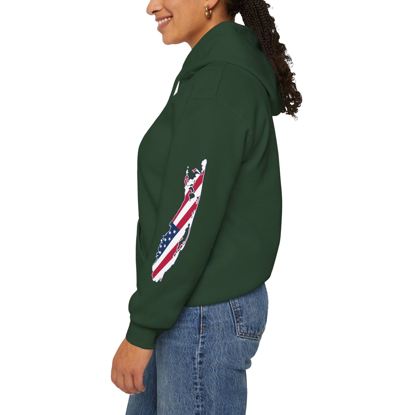 Patriotic Unisex Hooded Sweatshirt | Cozy USA What's Up Long Island? Flag Hoodie | Perfect for Independence Day