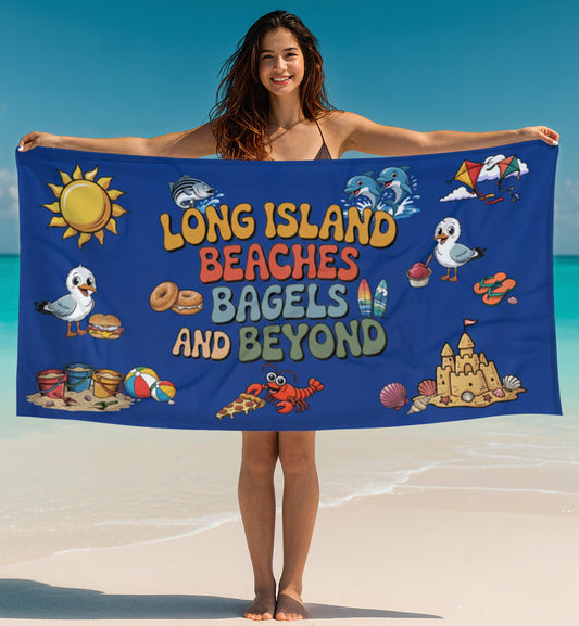 What's Up  Long Island? Cute Beach Towel 30 x 60" 5 colors - Long Island Beaches Design, perfect large beach towel for little ones to sit on or snuggle with