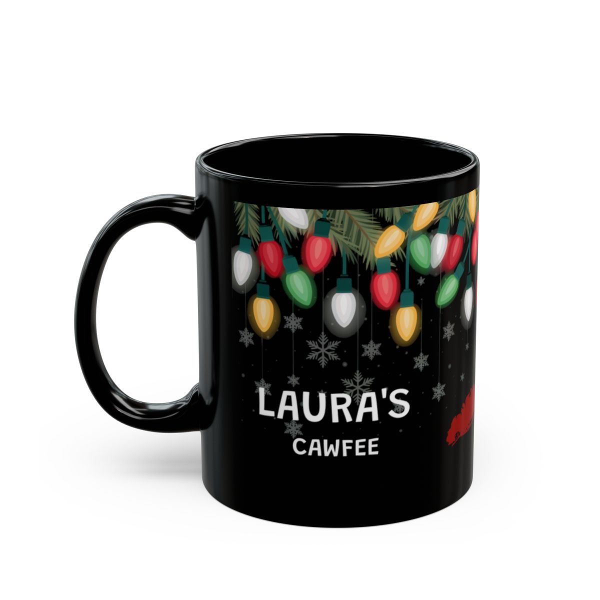 What's Up Long Island? Personalized [Any Name] Cawfee Holiday Lights Mug Black Mug (11oz, 15oz), Holiday gift, office gift