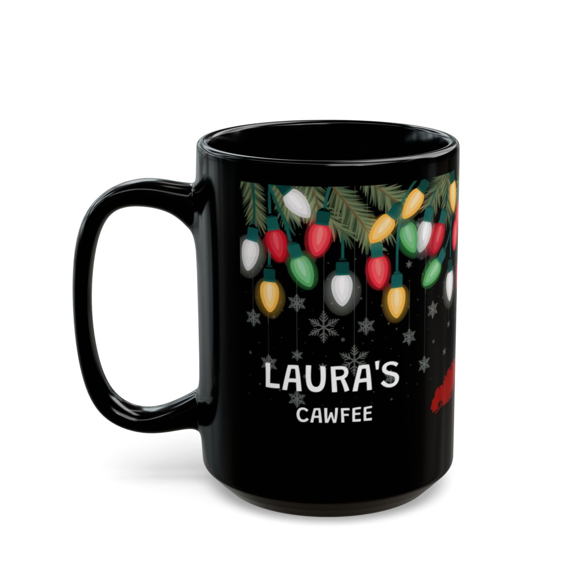 What's Up Long Island? Personalized [Any Name] Cawfee Holiday Lights Mug Black Mug (11oz, 15oz), Holiday gift, office gift