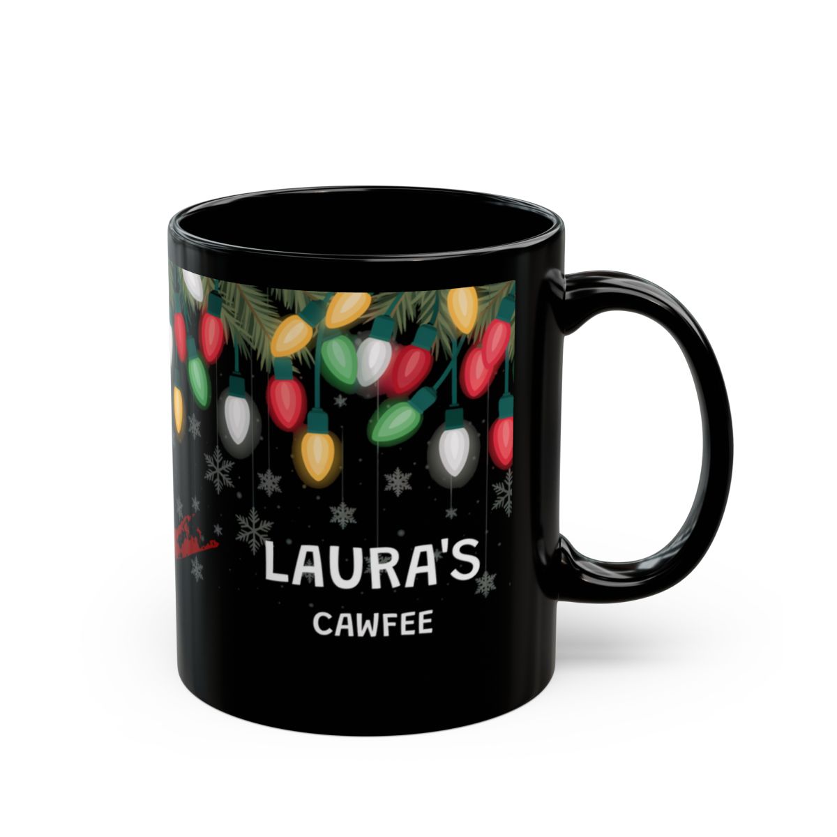What's Up Long Island? Personalized [Any Name] Cawfee Holiday Lights Mug Black Mug (11oz, 15oz), Holiday gift, office gift
