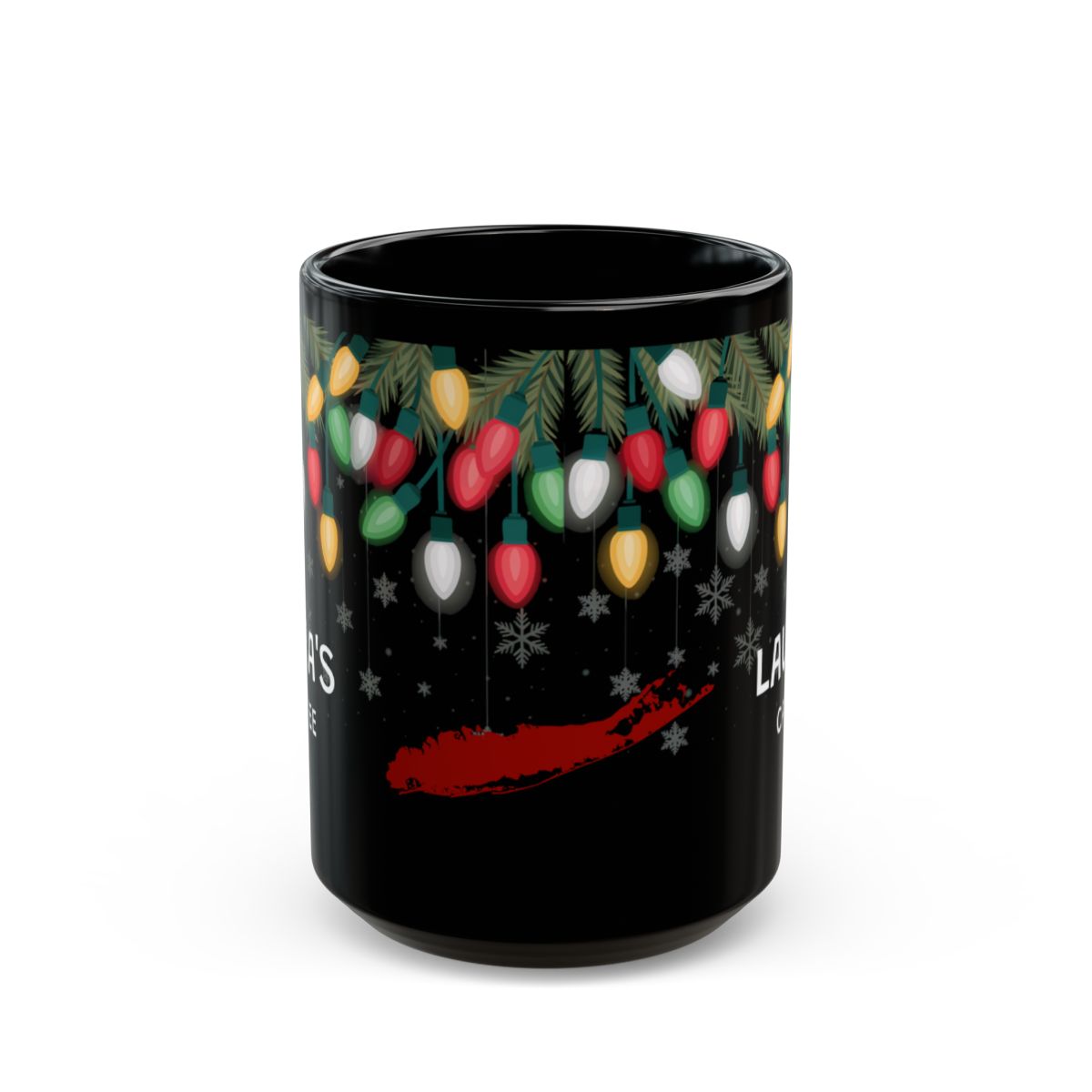 What's Up Long Island? Personalized [Any Name] Cawfee Holiday Lights Mug Black Mug (11oz, 15oz), Holiday gift, office gift