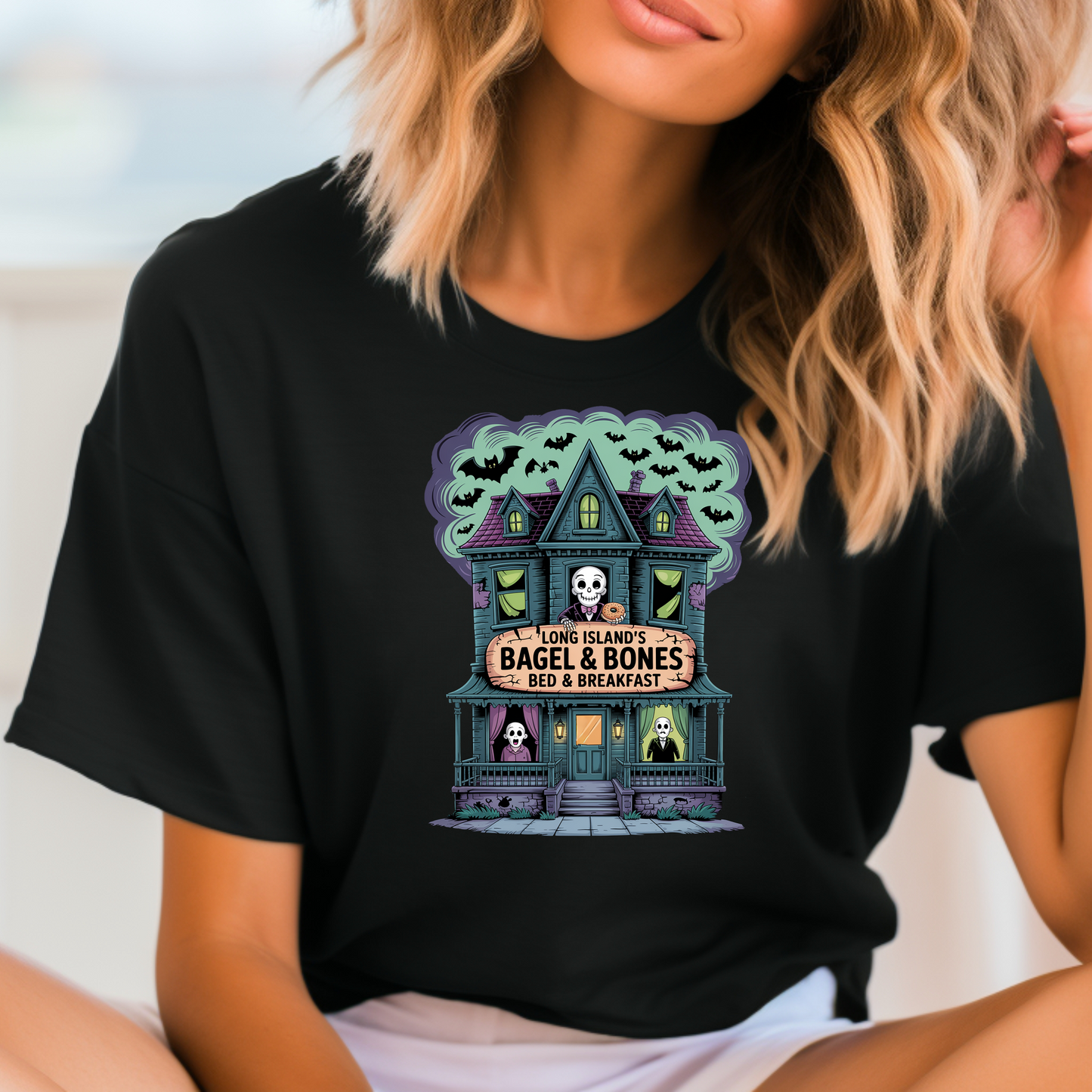 What's Up Long Island? Haunted Bagel & Bones Bed & Breakfast T-Shirt