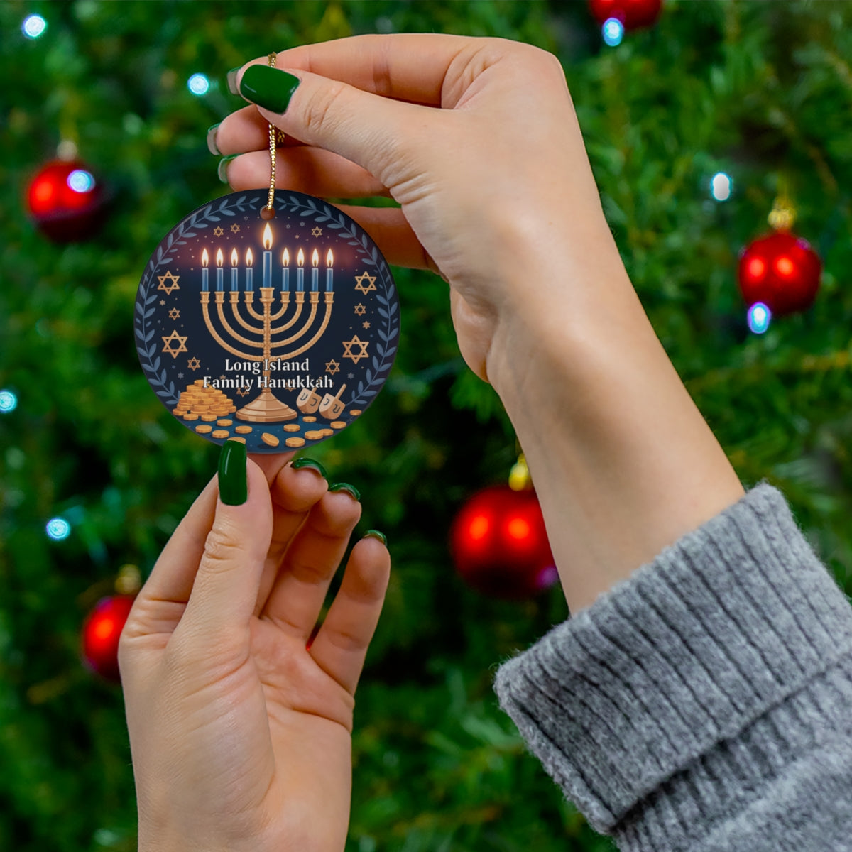 What's Up Long Island? Family Hanukkah Menorah Ornament – Personalized Year & Family Name