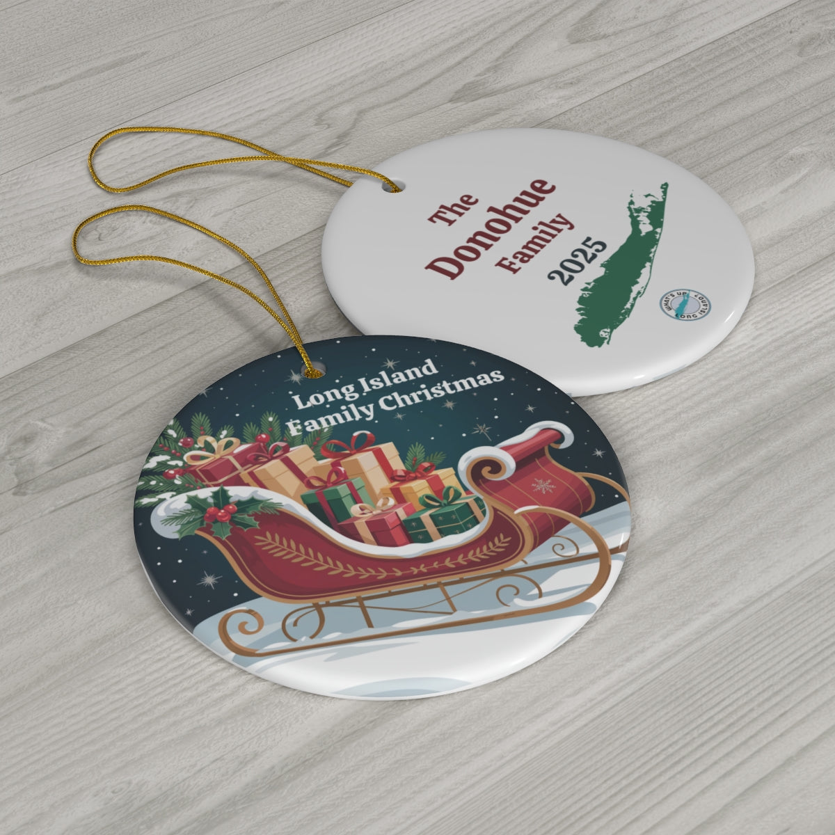 What's Up Long Island? Family Christmas Sleigh Ornament – Personalized Year & Family Name