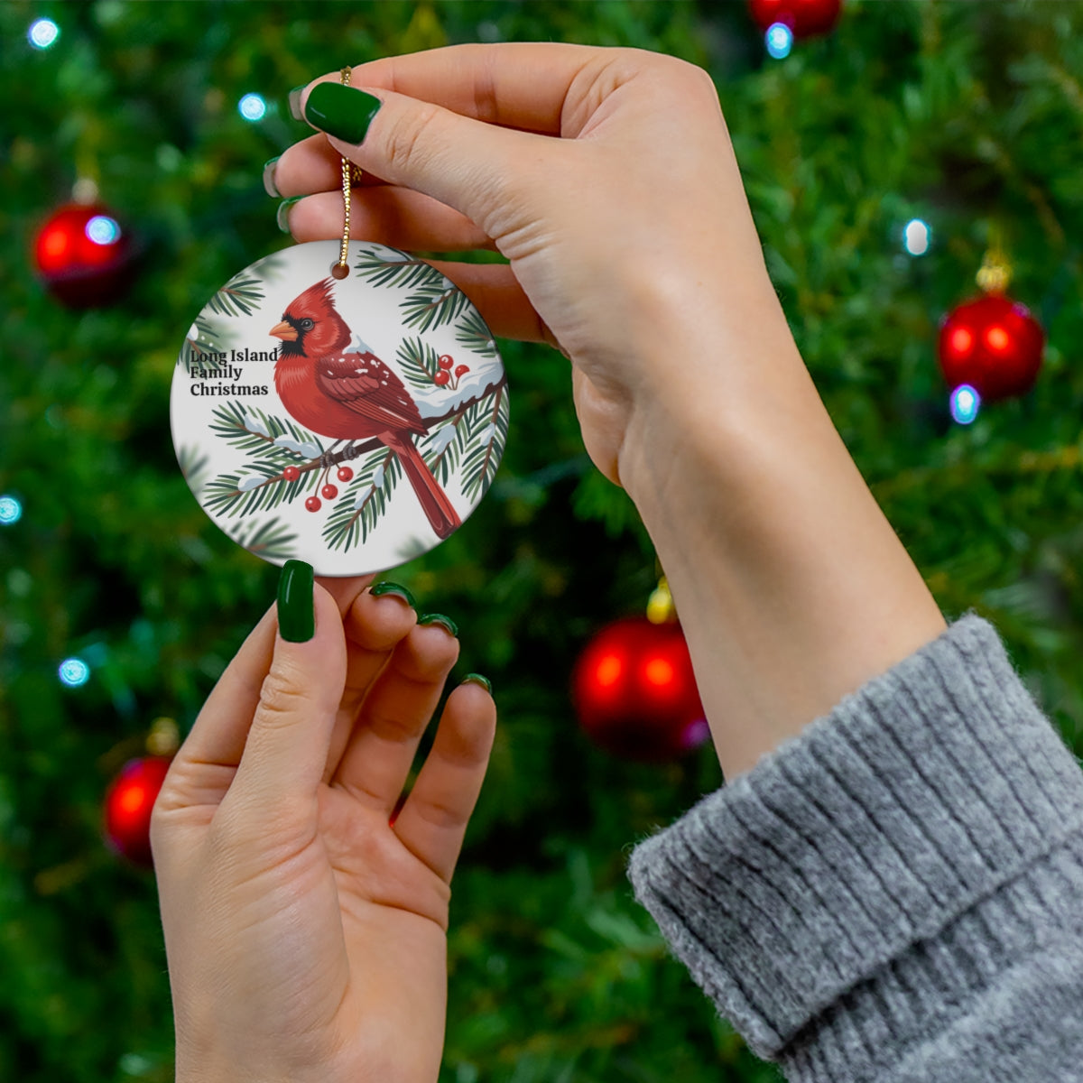 What's Up Long Island? Family Christmas Cardinal Ornament – Personalized Year & Family Name