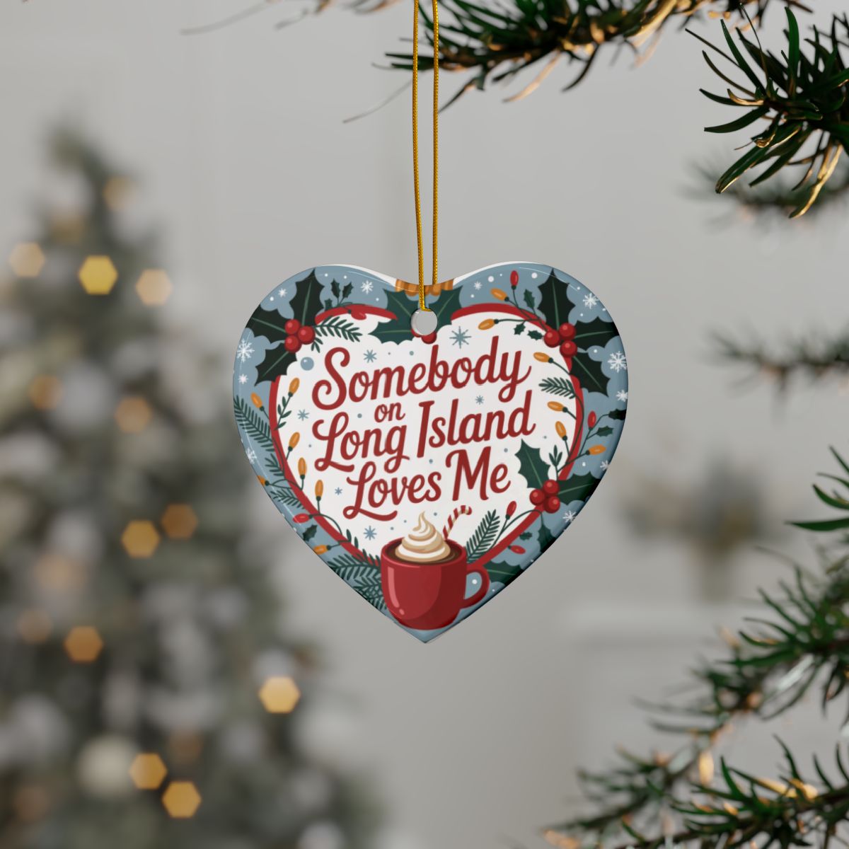 What's Up Long Island? Somebody on Long Island Loves Me Heart-Shaped Personalized Holiday Ornament – Custom Message & Signature