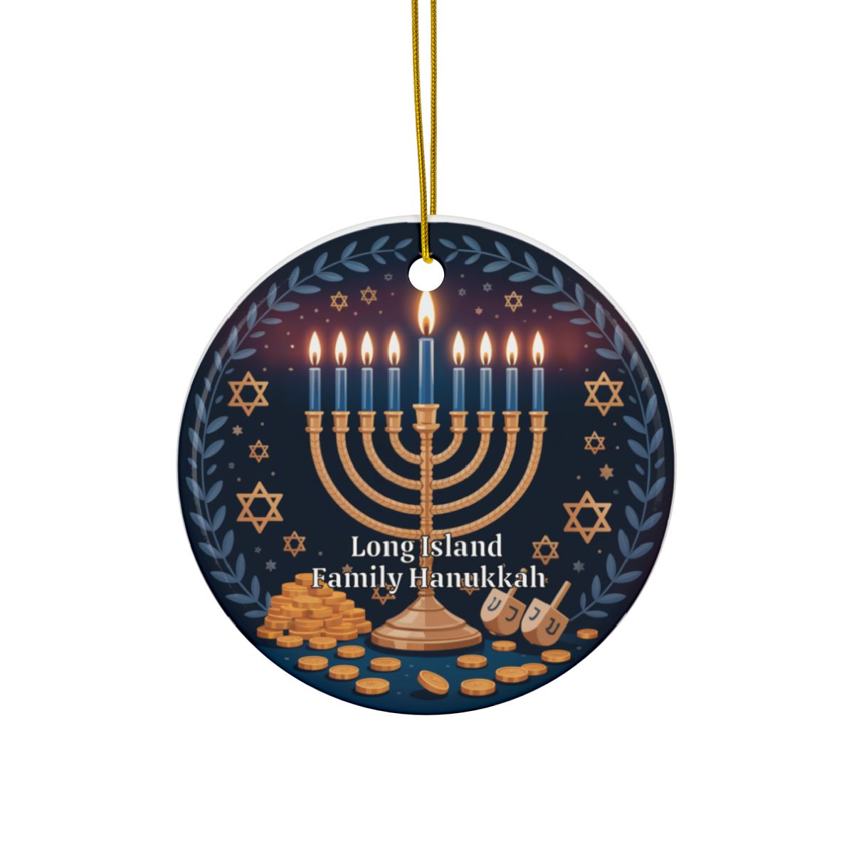 What's Up Long Island? Family Hanukkah Menorah Ornament – Personalized Year & Family Name