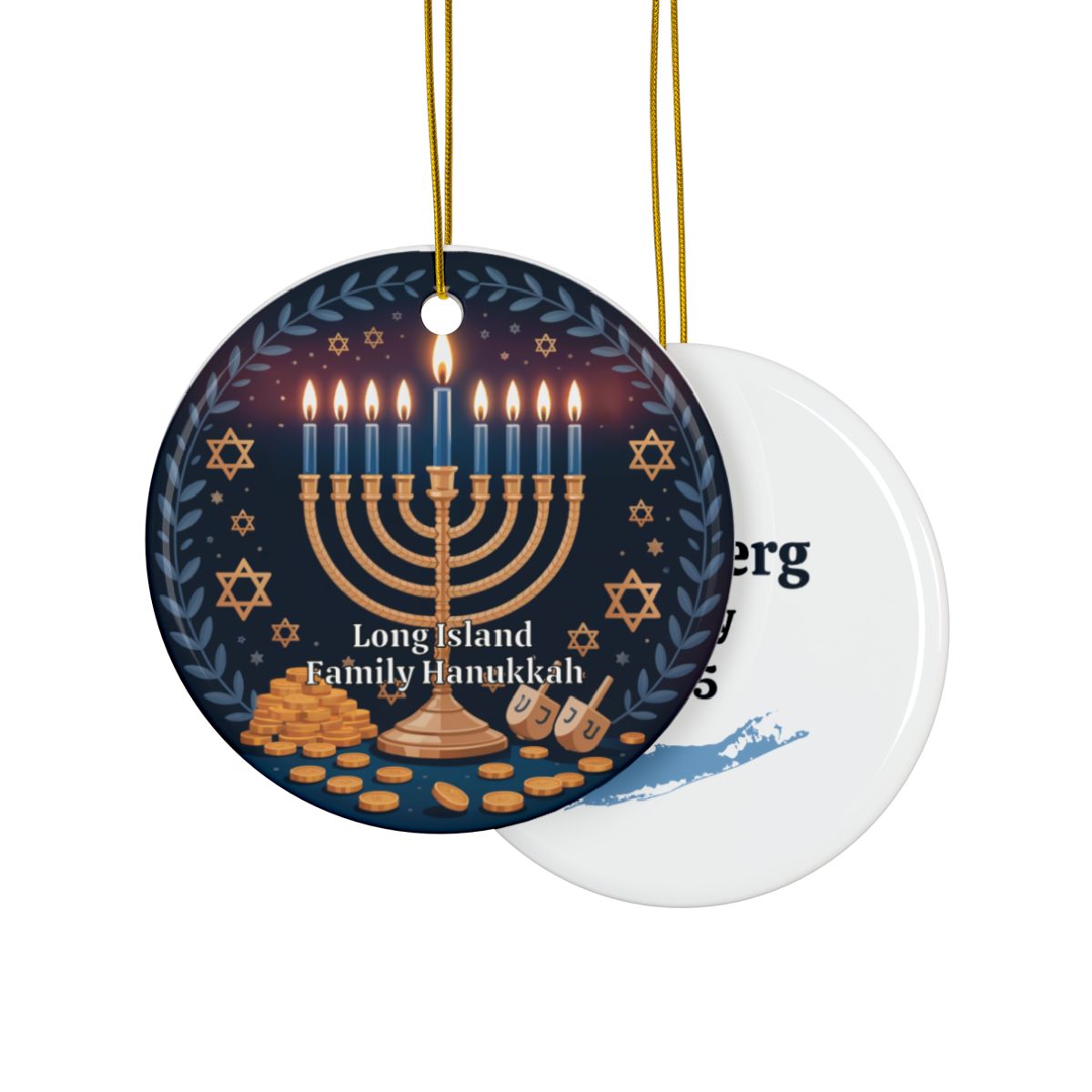 What's Up Long Island? Family Hanukkah Menorah Ornament – Personalized Year & Family Name