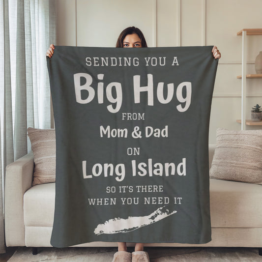PERSONALIZED - 2 Sizes - 6 Colors - What's up Long Island? Sending you a Big Hug Velveteen Blanket