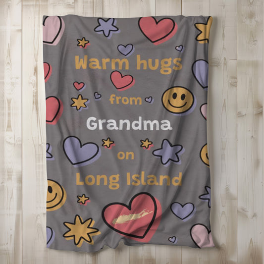PERSONALIZED - What's Up Long Island? Warm Hugs Cozy - 5 Colors Velveteen Blanket 30x 40", Gift for Loved Ones, Gift for a Child