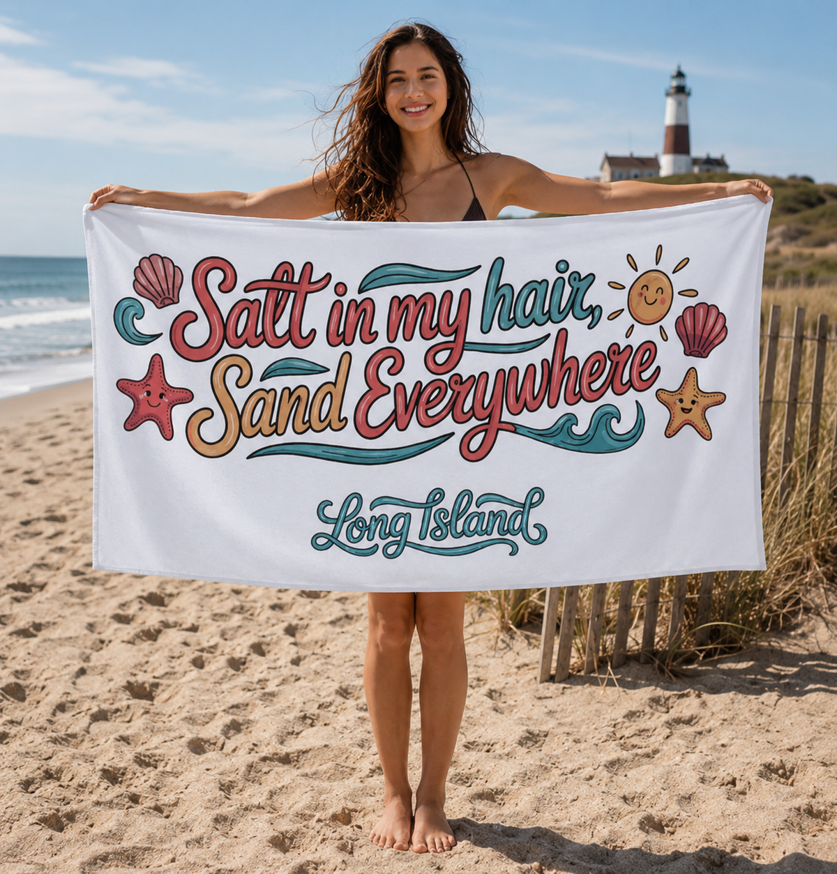 What's Up Long Island? Salt in My Hair Sand Everywhere -  6 Colors -  Beach Towel - Perfect for Summer Days