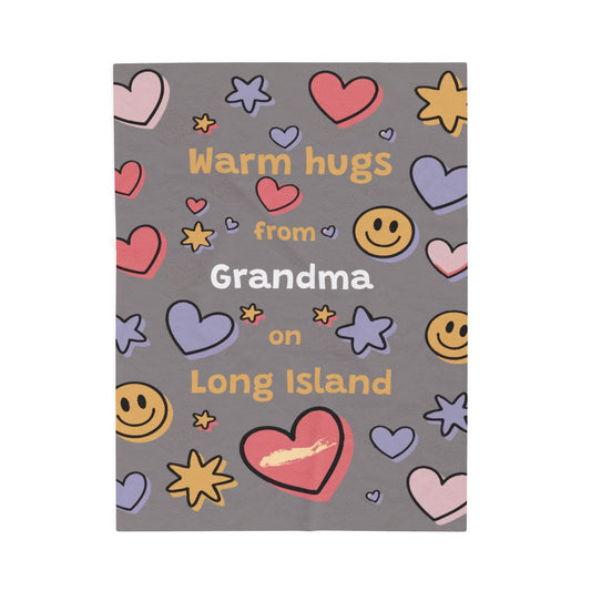 PERSONALIZED - What's Up Long Island? Warm Hugs Cozy - 5 Colors Velveteen Blanket 30x 40", Gift for Loved Ones, Gift for a Child