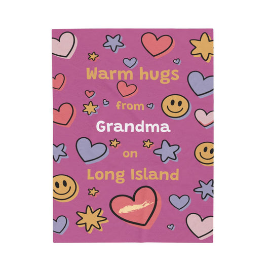 PERSONALIZED - What's Up Long Island? Pink Warm Hugs Cozy Velveteen Blanket 30x 40", Gift for Loved Ones, Gift for a Child