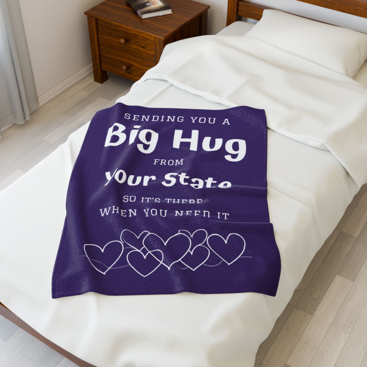 PERSONALIZED - Add your own State or Town! 2 Sizes - Purple, Sending you a Big Hug Velveteen Blanket
