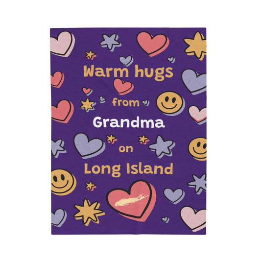 PERSONALIZED - What's Up Long Island? Purple Warm Hugs Cozy Velveteen Blanket 30x 40", Gift for Loved Ones, Gift for a Child