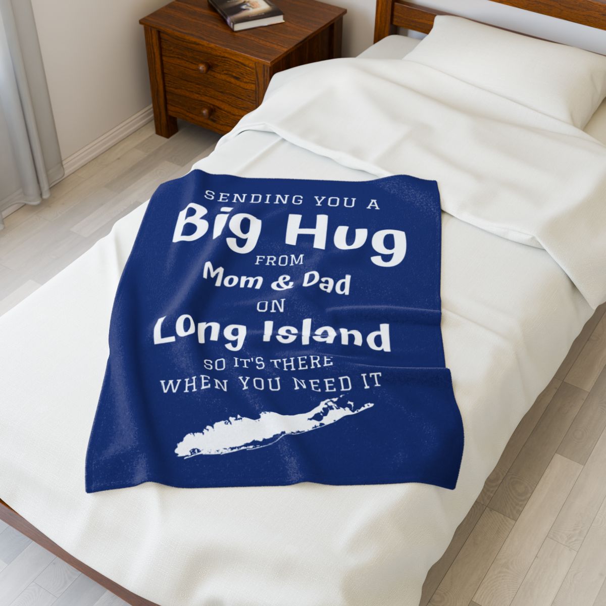 PERSONALIZED - 2 Sizes - Blue, What's up Long Island? Sending you a Big Hug Velveteen Blanket
