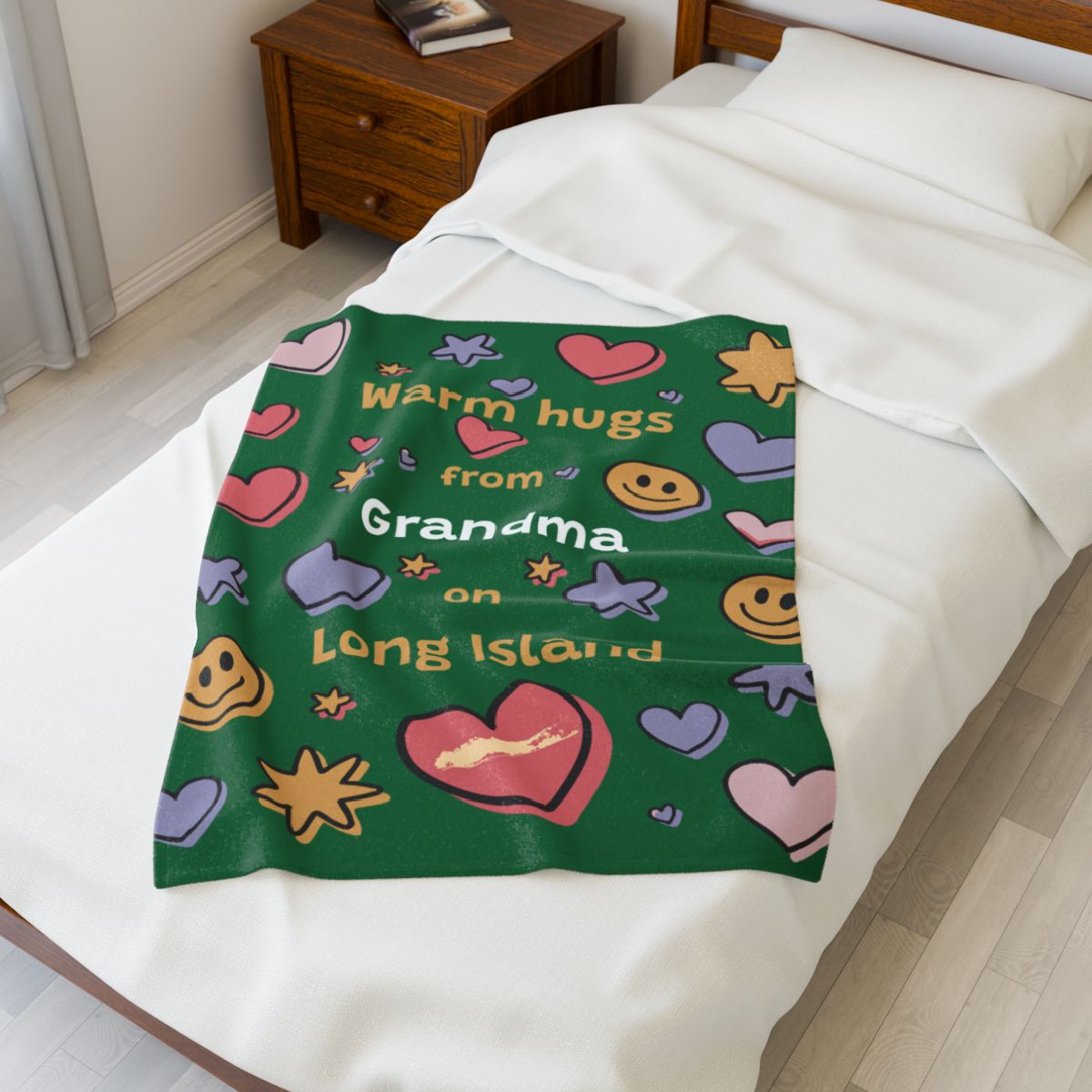PERSONALIZED - What's Up Long Island? Green Warm Hugs Cozy Velveteen Blanket 30x 40", Gift for Loved Ones, Gift for a Child