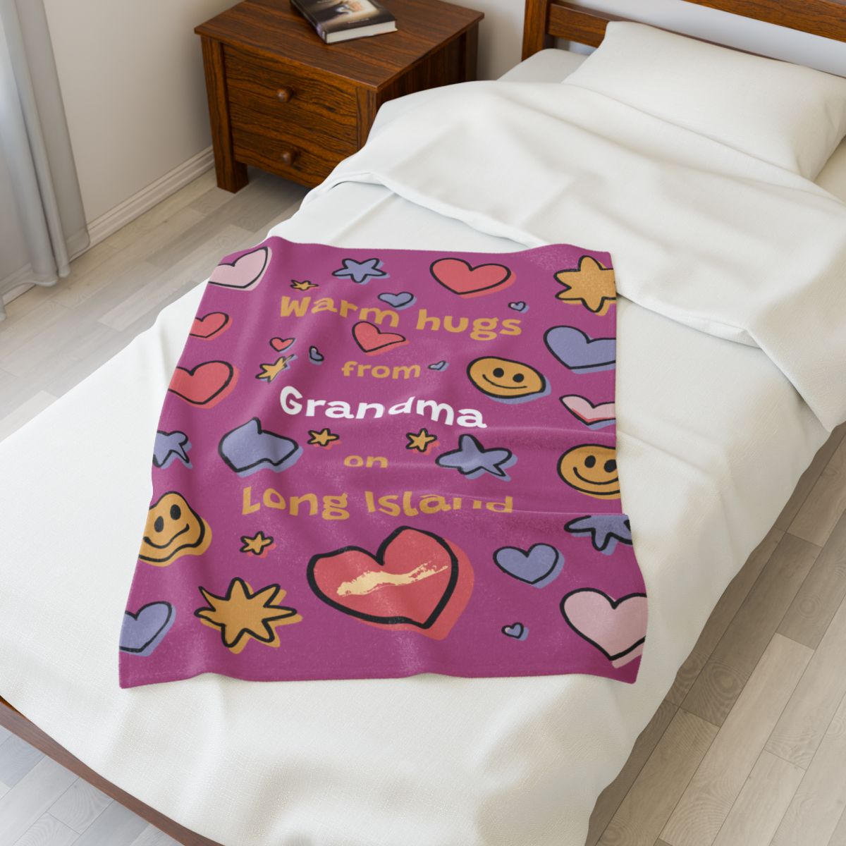 PERSONALIZED - What's Up Long Island? Pink Warm Hugs Cozy Velveteen Blanket 30x 40", Gift for Loved Ones, Gift for a Child