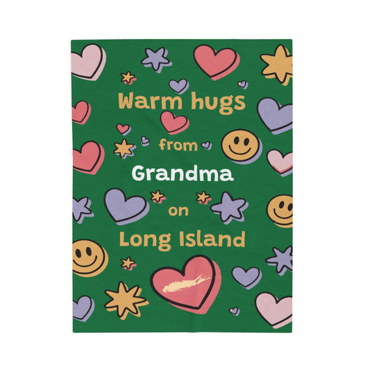 PERSONALIZED - What's Up Long Island? Green Warm Hugs Cozy Velveteen Blanket 30x 40", Gift for Loved Ones, Gift for a Child