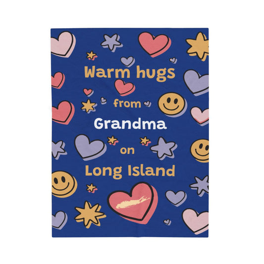 PERSONALIZED - What's Up Long Island? Blue Warm Hugs Cozy Velveteen Blanket 30x 40", Gift for Loved Ones, Gift for a Child