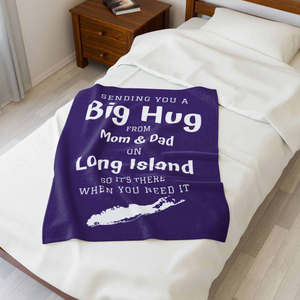 PERSONALIZED - 2 Sizes - Purple, What's up Long Island? Sending you a Big Hug Velveteen Blanket