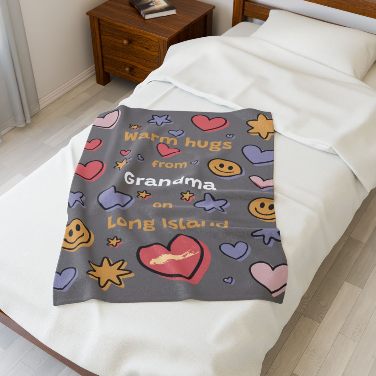 PERSONALIZED - What's Up Long Island? Warm Hugs Cozy - 5 Colors Velveteen Blanket 30x 40", Gift for Loved Ones, Gift for a Child